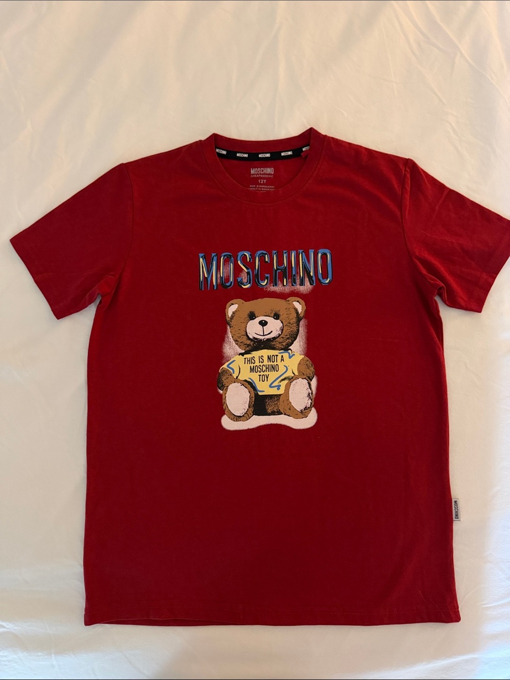 NWOT Moschino Burgundy Red Classic Teddy Logo Tee Size 12Y